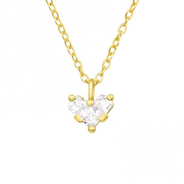 Golden Heart - 925 Sterling Silver Necklace With Stones A4S42096