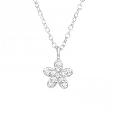 Flower - 925 Sterling Silver Necklace with stones A4S42875