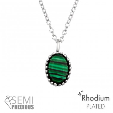 Owalny Malachit - Srebro Próby 925 Naszyjniki Zdobione Kamieniami A4S43223
