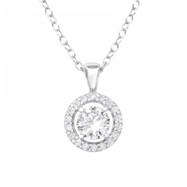 Big Zirconia surrounded by small ones - 925 Sterling Silver Necklace With Stones A4S43713