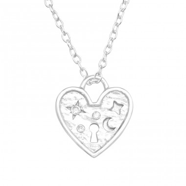 Heart pendant with stars and moon - 925 Sterling Silver Necklace With Stones A4S43730