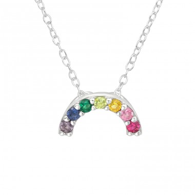 Zirconia multicolor Semi Circle - 925 Sterling Silver Necklace With Stones A4S44003
