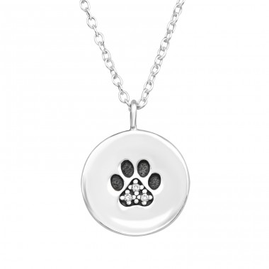Paw Print on medal - 925 Sterling Silver Necklace With Stones A4S44059