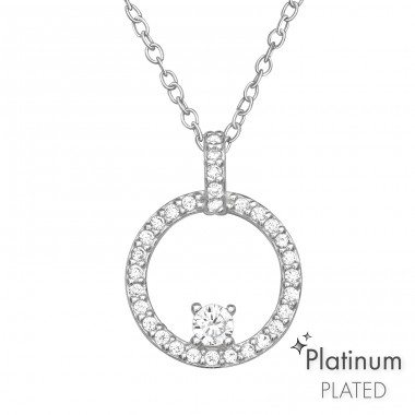 Kreis mit Zirkonen - Platin - 925er Sterlingsilber Ketten mit Steinen A4S44118