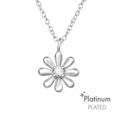 Blume mit Zirkon - Platin - 925er Sterlingsilber Ketten mit Steinen A4S44119