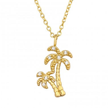 Golden Coconut Tree with zirconia - 925 Sterling Silver Necklace With Stones A4S44138