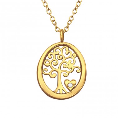 Tree Of Life with little heart - 925 Sterling Silver Necklace With Stones A4S44541