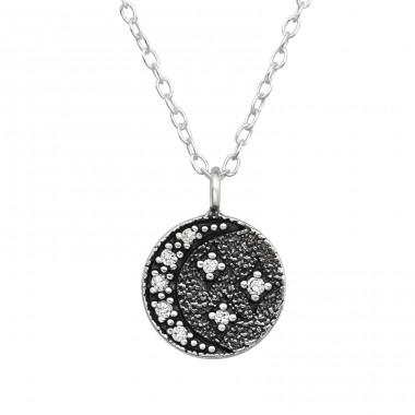 Oxidierter Mond und Sterne - Halsketten aus 925er Sterlingsilber mit Steinen A4S44542