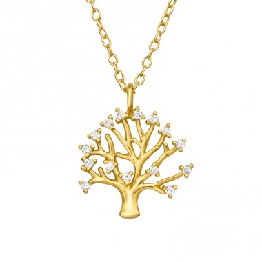 Vergoldeter Lebensbaum mit Zirkonen - 925er Sterling Silber Ketten mit Steinen A4S44682