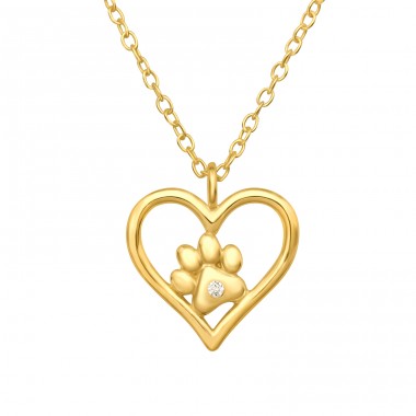 Heart And Paw Print - 925 Sterling Silver Necklace with stones A4S44686