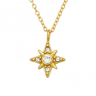 Golden Northern Star With Genuine European Crystals - 925 Sterling Silver Lacrystale Silver Necklaces A4S44784