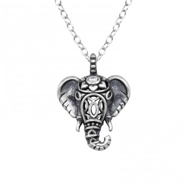 Oxidierter afrikanischer Elefant - Halsketten aus 925er Sterlingsilber mit Steinen A4S44874