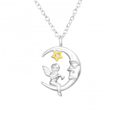Halbmond mit Engel - Halsketten aus Sterlingsilber 925 mit Steinen A4S44878