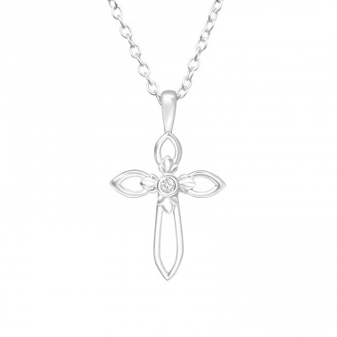 Cross - 925 Sterling Silver Necklace with stones A4S44938