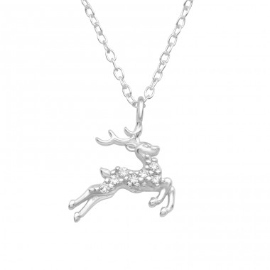 Deer with white Zirconias - 925 Sterling Silver Necklace With Stones A4S44999