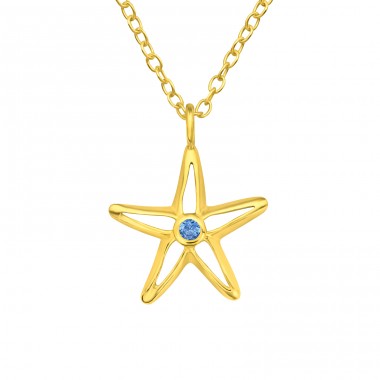 Starfish Blue Topaz Zirconia - 925 Sterling Silver Necklace With Stones A4S45094