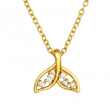 Golden Whale's Tail with Zirconia - 925 Sterling Silver Necklace With Stones A4S45096
