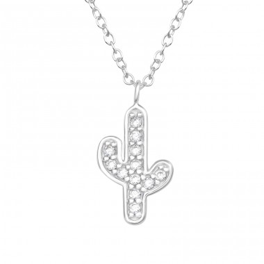Cactus with zirconia - 925 Sterling Silver Necklace With Stones A4S45099