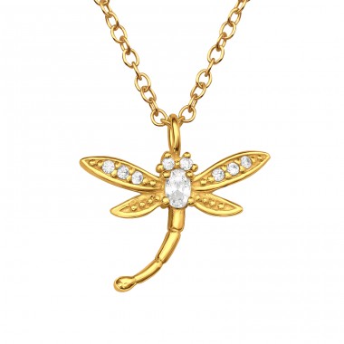 Golden Dragonfly - 925 Sterling Silver Necklace With Stones A4S45113