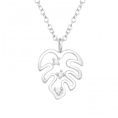 Leaf from a Monster plant - 925 Sterling Silver Necklace With Stones A4S45115
