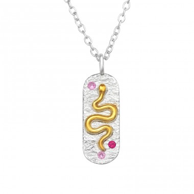 Golden Snake on plate - 925 Sterling Silver Necklace With Stones A4S45193
