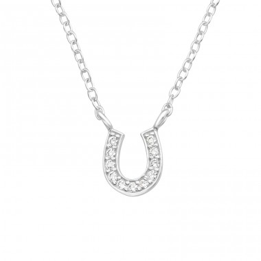 Horseshoe with zirconias - 925 Sterling Silver Necklace With Stones A4S45211