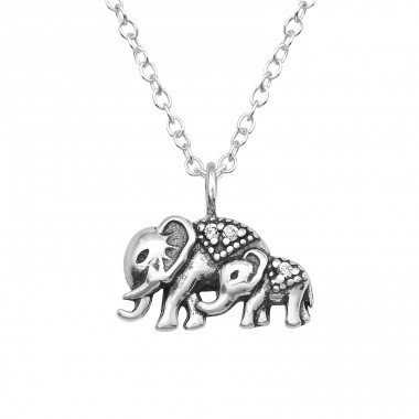 Mom & Son Elephant - 925 Sterling Silver Necklace With Stones A4S45311