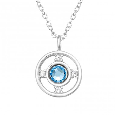Circle blue crystal - 925 Sterling Silver Necklace With Stones A4S45596