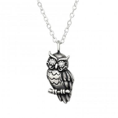 Owl vintage with crystals - 925 Sterling Silver Necklace With Stones A4S45600