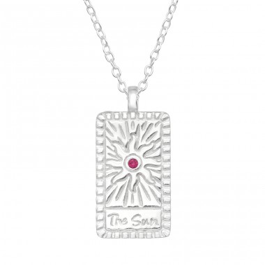 Sun on plate with red Garnet zirconia - 925 Sterling Silver Necklace With Stones A4S45616