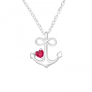 Anker mit rotem Herz - Halsketten aus 925er Sterlingsilber mit Steinen A4S45618