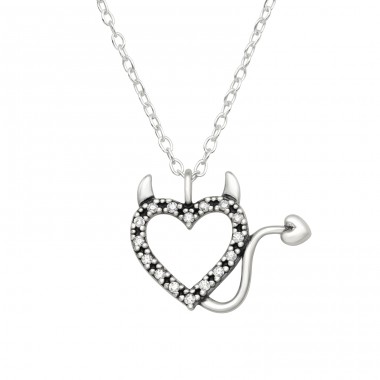 Horny Devil Heart - 925 Sterling Silver Necklace With Stones A4S46003