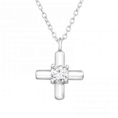 Cross with Zirconia - 925 Sterling Silver Necklace With Stones A4S46180