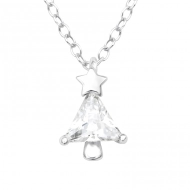 Christmas Tree with Zirconia - 925 Sterling Silver Necklace With Stones A4S46271