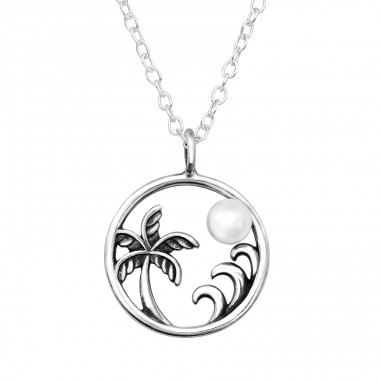 Beach Necklace with a pearl - 925 Sterling Silver Necklace With Stones A4S46486