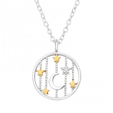 Moon And Stars gold plated - 925 Sterling Silver Necklace With Stones A4S46494