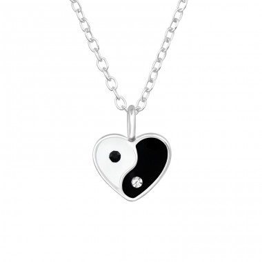 Yin Yang Heart - 925 Sterling Silver Necklace With Stones A4S46613