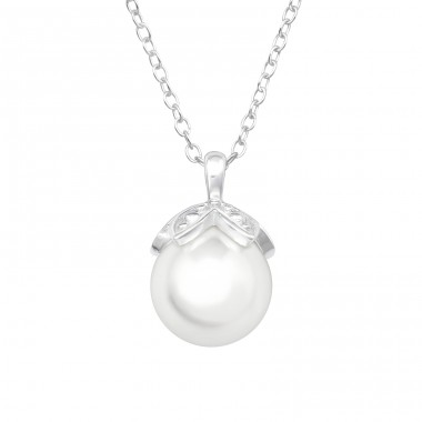 Flower with a pearl - 925 Sterling Silver Necklace With Stones A4S46682