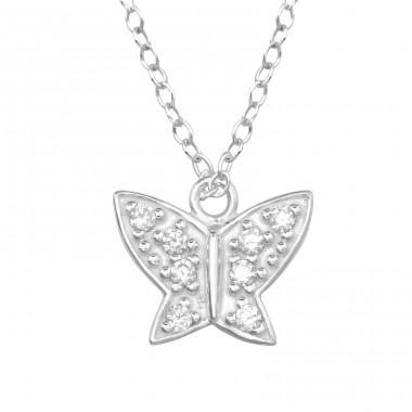 Butterfly with Zirconia - 925 Sterling Silver Necklace With Stones A4S46683