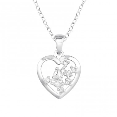 Heart Cluster with Zirconia - 925 Sterling Silver Necklace With Stones A4S46684