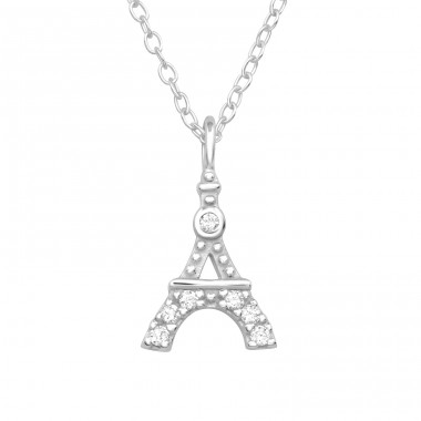 Eiffel Tower with Zirconia - 925 Sterling Silver Necklace With Stones A4S46685