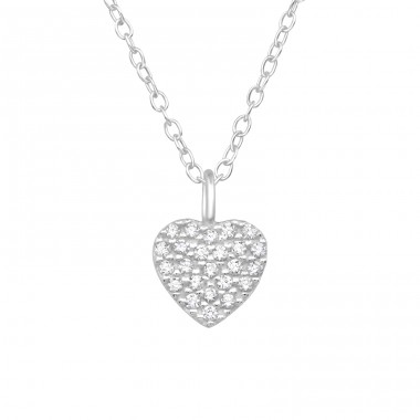 Heart Cluster with Zirconia - 925 Sterling Silver Necklace With Stones A4S46686