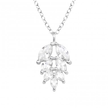 Leaf with Zirconia stones - 925 Sterling Silver Necklace With Stones A4S46690