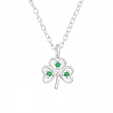 Clover with green Zirconia - 925 Sterling Silver Necklace With Stones A4S46692