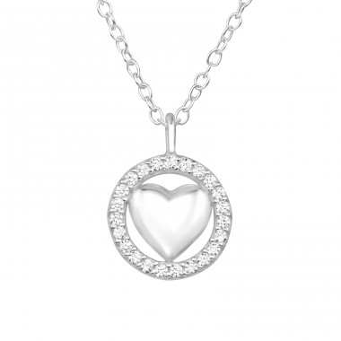 Heart with Zirconia - 925 Sterling Silver Necklace With Stones A4S46695