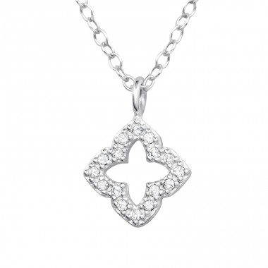 Flower with Zirconia - 925 Sterling Silver Necklace With Stones A4S46701
