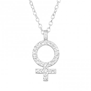 Female Symbol with Zirconia - 925 Sterling Silver Necklace With Stones A4S46702