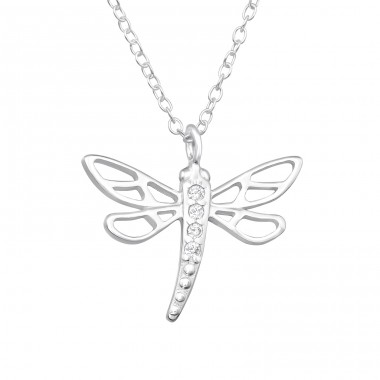 Dragonfly with Zirconia - 925 Sterling Silver Necklace With Stones A4S46705