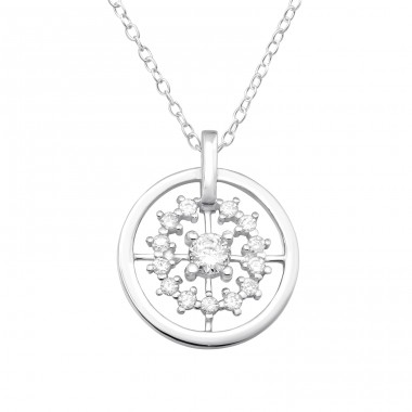 Circle with Zirconia - 925 Sterling Silver Necklace With Stones A4S46706