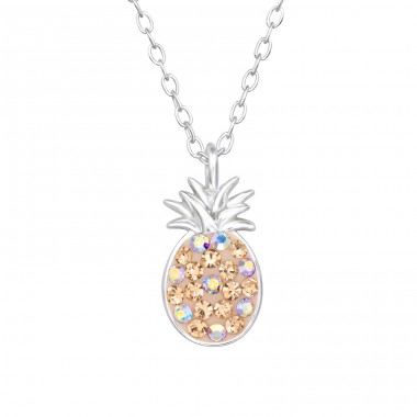 Pineapple with Crystals - 925 Sterling Silver Necklace With Stones A4S46788